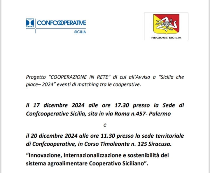 "Sicilia che piace", due eventi con Confcooperative